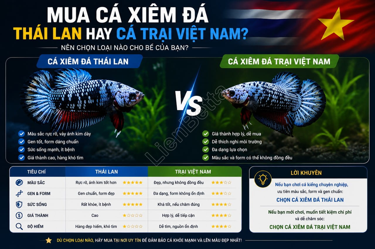 Mua Cá Xiêm Đá Thái Lan Hay Cá Trại Việt Nam? 1 Should You Buy a Thai Fighting Betta or a Vietnamese-Bred Betta?